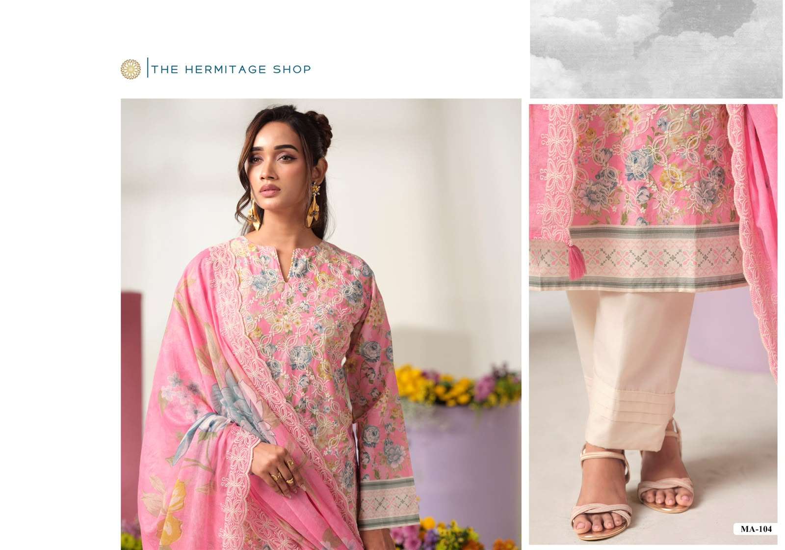 THE HERMITAGE SHOP MAL MAL FIZA LAWN COTTON DELICATE THREE PIECE KURTA SETS CLOTHING HOUSE